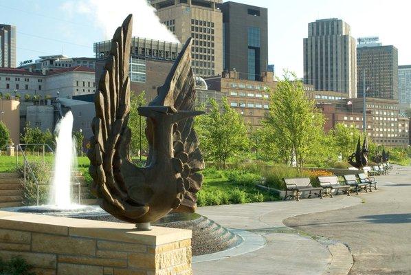 Mississippi Guardian Birds one of four unique sculptures with four fountains in Upper Landing Park Saint Paul MN