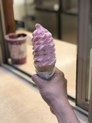 Strawberry soft serve baby cone