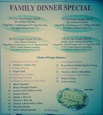 Family Dinner Menu May 2015