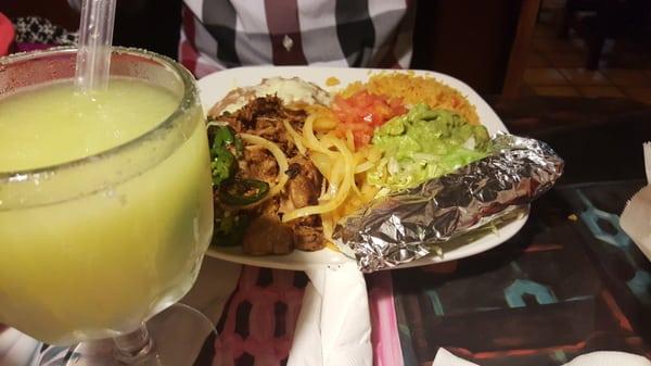 Carnitas and a frozen lime margarita