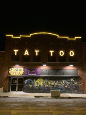 The tattoo shop at night