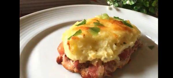 Sausage with backed mash potatoes