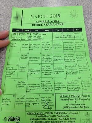 Debbie's Zumba class schedule