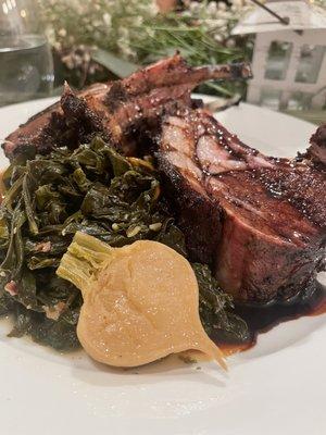 Heirloom turnip, cooked greens, lamb ribs with coffee, whiskey rub!