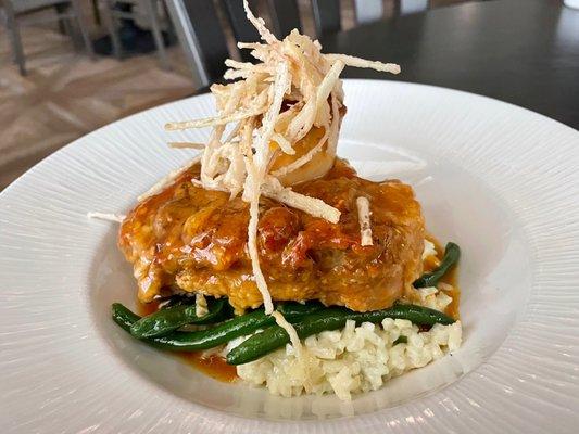 Off-menu special: veal osso bucco over Parmesan risotto