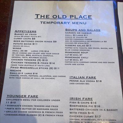 Menu Side 1