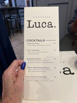 Cocktail menu