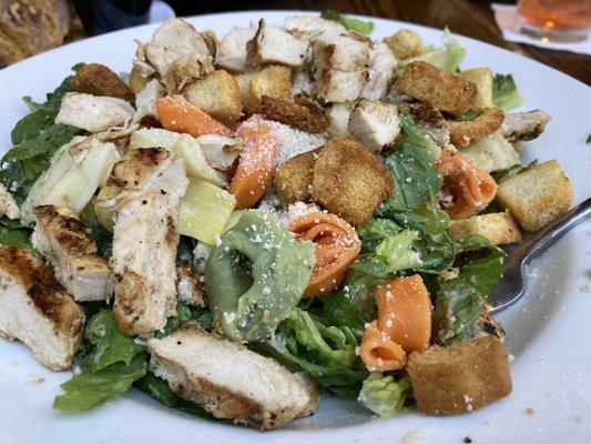 Salad special: grilled chicken Caesar salad with tortellini & artichoke hearts