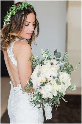 whimsical artisan bridal bouquet and flower crown hair wreath