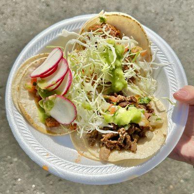 My daughter enjoyed her birria taco the most, although she also liked the cabeza and chicharron tacos.