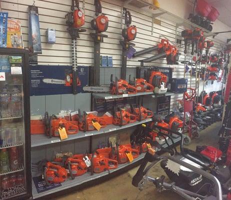 new line of equipment , husqvarna, back pack blowers , hand held blowers
 trimmers and the famous husqvarna chainsaw