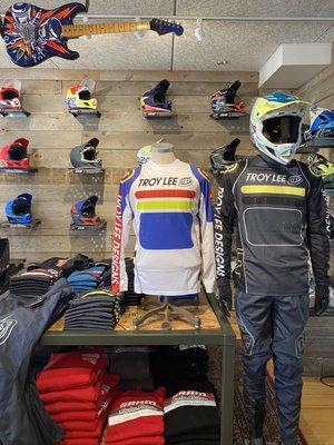 Shop corner with DH mountain bike gear