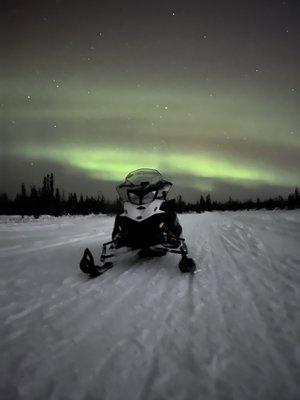 Snow machine, aurora, snow, northern lights.