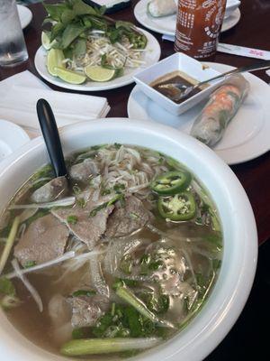 Combination pho, soft spring roll.