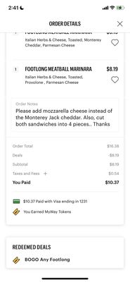 My actual order