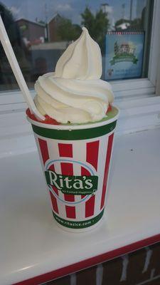 Strawberry, Watermelon, and Pear Ice with Vanilla Custard Gelati. So delicious!