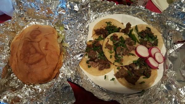 Torta (left), cheek tacos (right)