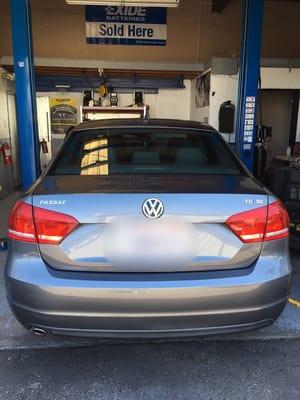 A clients diesel VW Passat in the shop today. Not only do we service/repair gasoline cars but diesel cars as well.