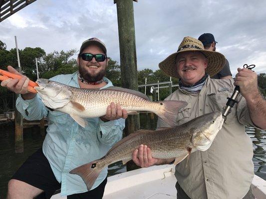 Here's a trip from yesterday! 2 of the many over slot redfish that were caught!