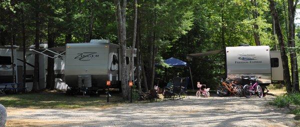 Spacious, wooded campsites for ideal for tenting or campers up to 42'.