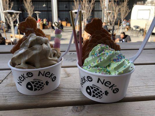 Salted caramel and pistachio taiyaki bowls