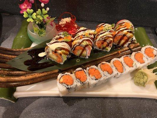 The crazy roll and spicy tuna roll