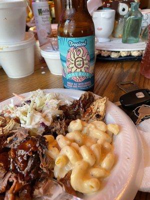 Mac and cheese, coleslaw, brisket.