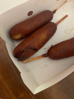 Corn dogs are hard like a rock can I get less burnt ones next time ?