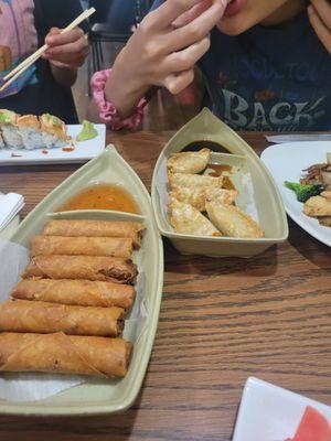 Spring rolls and pork gyoza