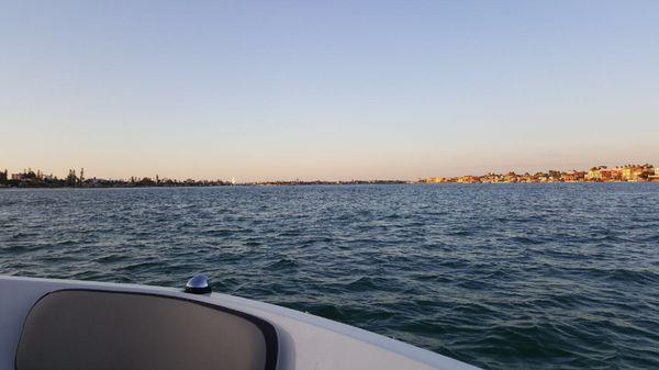 View from the front of the boat.  Great, new boat that is comfortable and has great seating.