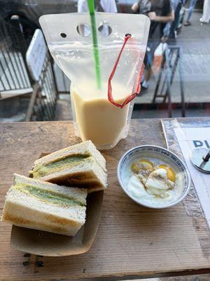 Soy Milk Kaya Butter Toast Malaysian Style 1/2 Boiled Eggs