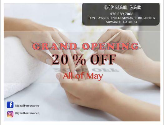 Grand opening Special!          20% alll of May.