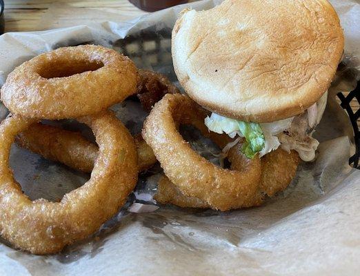 Mushroom Swiss Burger with  rings