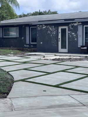 Random squares with turf driveway.