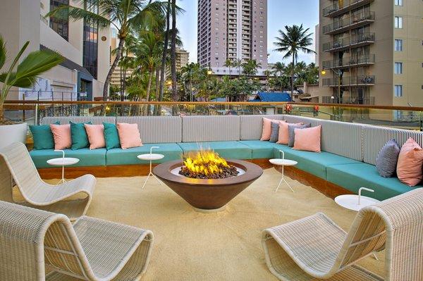 Outdoor Rooftop Fire pit seating area