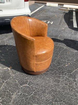 Early 40's Dunbar swivel barrel side chair (designer unknown, possibly Edward Wormley). Repholtered naugahyde in 1963.