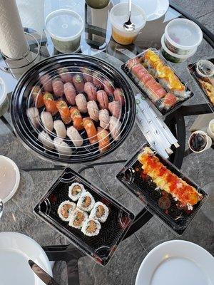 Assortment of sushi and sashimi