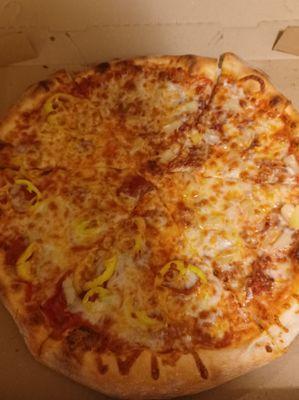 14" Cheese Pizza 1/2 pepperoni & banana peppers 1/2 pineapple & Canadian bacon