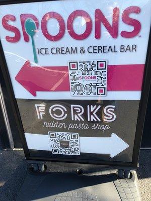 FORKS - HIDDEN PASTA SHOP within Spoons Ice Cream & Cereal Bar in back parking lot (see QR)