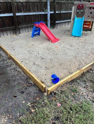 Poorly constructed and broke off in under a month. He promised to use playground sand, but used mostly cheap sand with rocks.