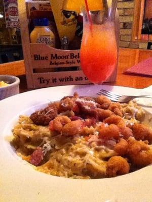 Pasta with alligator and crawfish and a hurricane!