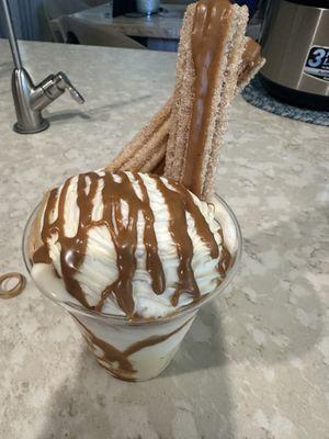 "Churro ice cream: a delicious, delicious piece of heaven."