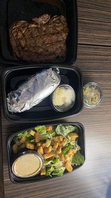 Ribeye baked potato Caesar salad togo