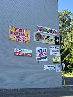 Signage on the side of the new parkade with crab catcher