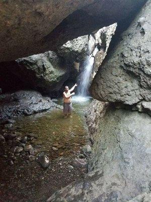 Found this grotto on our hike!  That's as close as i could get the water was freezing!