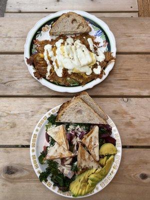 top: non-vegan breakfast hash bottom: vegan kale/tofu breakfast