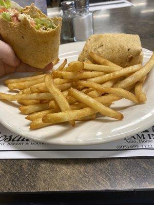 Chicken Bacon Ranch wrap with fries