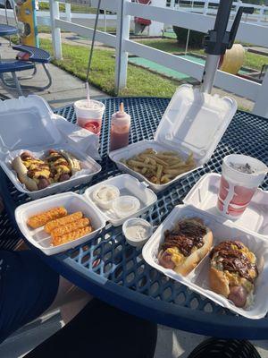 Medium Vernors, Chili Dogs, Mozzarella Sticks, Large Fries, Ranch, Ketchup, and Oreo Flurry