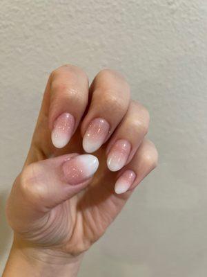 although I like the ombre effect. the clear gel polish you can clearly see residue in all the nails.