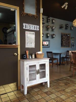 Funky decor and interior walk up, cafe-style window add to the old college town feel.